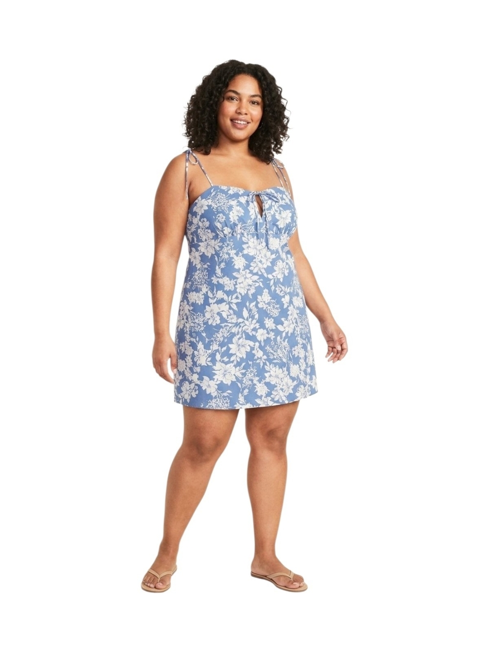 Wild Fable Blue and White Floral Tie-Back Mini Sundress 4x